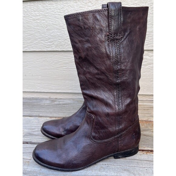 FRYE Anna Women's 9M Leather Mid-Calf Pull On Boots - Brown - Picture 5 of 14